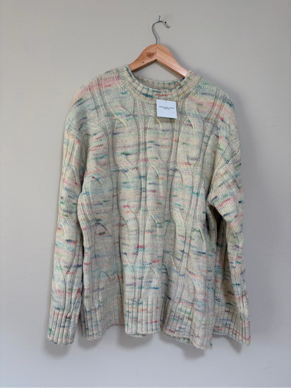 American Eagle Outfitters Cream/Multicolor Crewneck Sweater